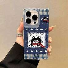 Ice Crystal Cube Blue Plaid Scarf Black Cat Phone Case Compatible With Apple 16/15/14/13 Pro Max 12/11 - Multicolor - View 2