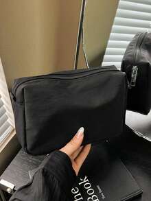 Premium Nylon Waterproof Makeup Bag For Women, Large Capacity Portable Travel Toiletry Storage Pouch, Versatile Black - Black - View 8
