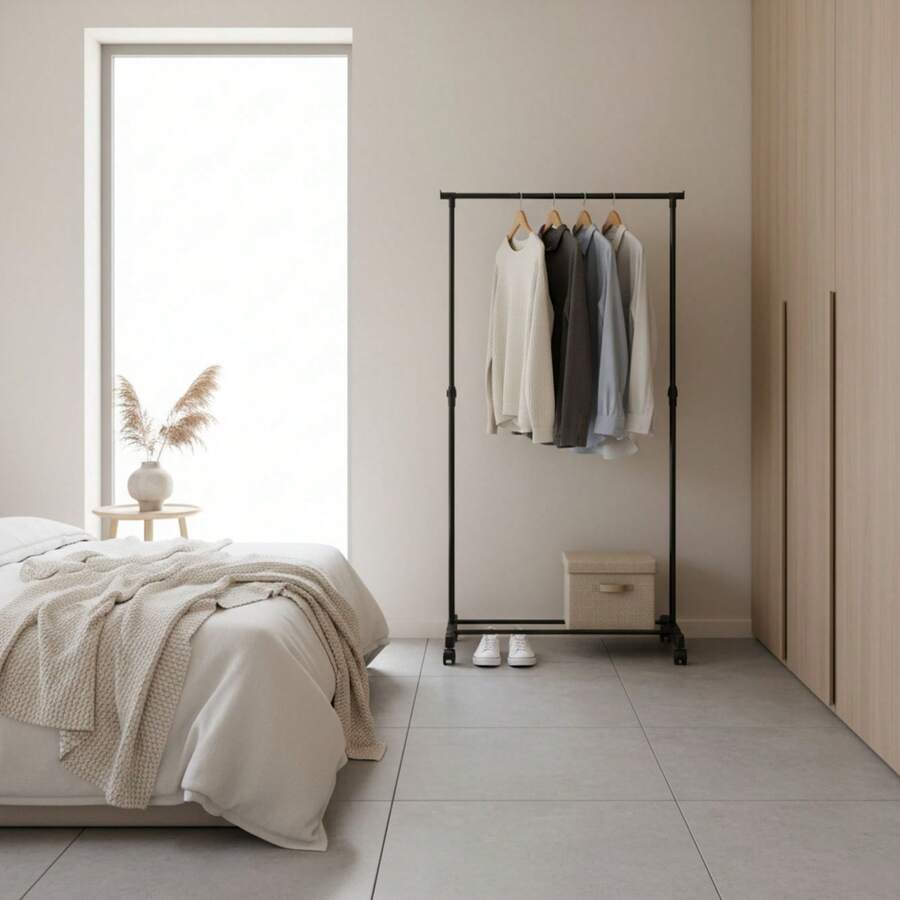 KIWI MOBLEKIT | Free-Standing And Expandable Clothes Racks In Metal And Wood, Clothing With Adjustable Options, With Wheels Or Shelves, Organizers For Bedroom, Entryway And Home - 碳鋼 80x43x90-160 厘米 - 查看 1