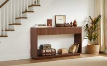 Modern Entryway Console 150cm Wide, With Two Large Storage Drawers And An Open Shelf Below, Ideal For A Hallway Or Living Room (Walnut). - 胡桃色 - 查看 4