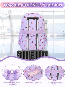 Ransel Corduroy dengan Tas Jinjing, Tas Sekolah Ringan untuk Siswa Perempuan Remaja, Tas Laptop, untuk Perjalanan dan Penggunaan Sehari-hari, Cocok untuk Siswa SMP dan SMA - Hitam dan Merah Muda - View 6