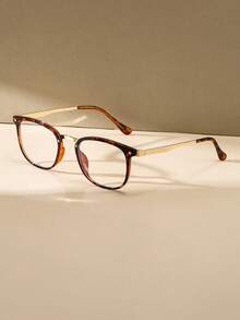 Unisex Square Metal Frame Fashion Glasses, Plain Lens, Leopard Print Eyeglass Frame - Multicolor - View 3