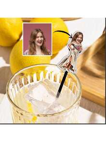 Personalized Photo/Video Drink Stirrer - Uploadable Photo/Video, Suitable For Birthday, Wedding, Graduation Party Decoration, Acrylic Stirrer With Hat-Shaped Stirring Head And Ergonomic Handle, Beverage Accessory, Photo Gift For Guests - Multicolor - View 5