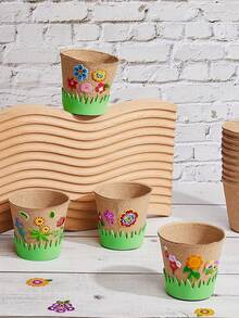 1 Set 16pcs DIY Garden Paper Flower Pot Kit, Includes 10 Paper Flower Pots, 4 Foam Stickers, 2 Fence Stickers, Rectangular Planting Kit, Paintable Blank Garden Paper Pots, Suitable For Planting Activities Bulk Craft Kit, Indoor Flower Pots - Mixed - View 2