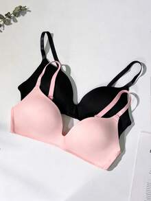[For Petite Bust] 2Pcs Everyday Comfort Wireless Bras - Seamless No Underwire Support T-Shirt Bras - Multicolor - View 4