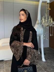 Robe ouverte imprimé léopard avec foulard assorti - Multicolore - Voir 3