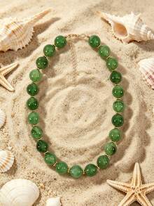 1pc European & American Bohemian Geometric Acrylic Round Bead Cloud Effect Beaded Necklace For Women, Summer Beach Vacation - Beaded Necklace - View 9