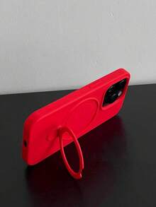 1pc Minimalist Solid Color Liquid Silicone Phone Case, Built-In Same Color Integrated Ring Kickstand, Anti-Fingerprint Shockproof Soft Protective Cover With Raised Camera Bezel, Perfect Gift For Daily Use, Suitable For Commute & Video Playback, Compatible With IPhone11,13,15,16,17 Pro,17 Pro Max12,14 - Red - View 4