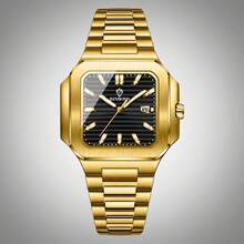 POEDAGAR Men's Luxurious Gold Stainless Steel Strap Luminous Waterproof Date Calendar Square Watch For Business Birthday Festival Back-To-School Gift Souvenir - Multicolor - View 9