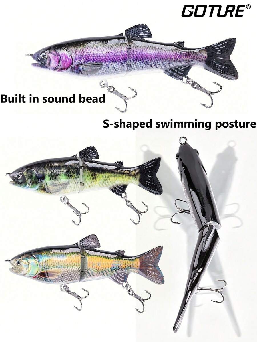 GOTURE 1PC Multi-Joint Hard Bait – Simulated Two-Section Design, 3D Fisheye, Built-In Sound Beads, S-Shaped Swimming Action – Premium Fishing Lure For Freshwater & Saltwater, Bass, Trout, Pike, Walleye Fishing Gear - Multicolor - View 1