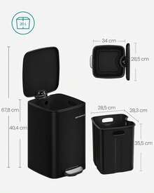 SONGMICS Pattumiera da Cucina, Cestino da 20 L, Cestino a Pedale in Acciaio, con Secchio Interno, Chiusura Morbida e Resta Aperto, Beige Sabbia LTB592A02 I3DP - Inchiostro nero - Visualizzare 7