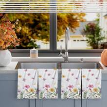 2/4/48pcs Pink Purple Daisy Pattern Printed Kitchen Towels - Super Soft, Highly Absorbent Polyester Dish And Hand Towels, Perfect For Holiday Decor, Kitchen Decor, Party Decor - Multicolor - View 11