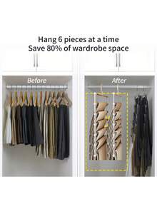 3/6 Tier Multi-Layer Metal Clothes Rack With Clips - Bedroom Foldable Storage Organizer, Space-Saving Design; Home Essential, Closet Storage Metal Hooks - Silver - View 6