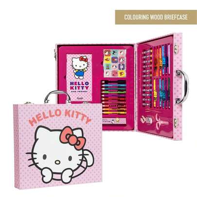 Hello Kitty Cerdá مجموعة أدوات مكتبية قابلة للتلوين  للبنات - مجموعة حرفية مع أقلام تحديد وأقلام رصاص ملونة وأقلام شمع وملصقات وإكسسوارات، مرخصة رسميًا، مثالية للهدايا والعودة إلى المدرسة