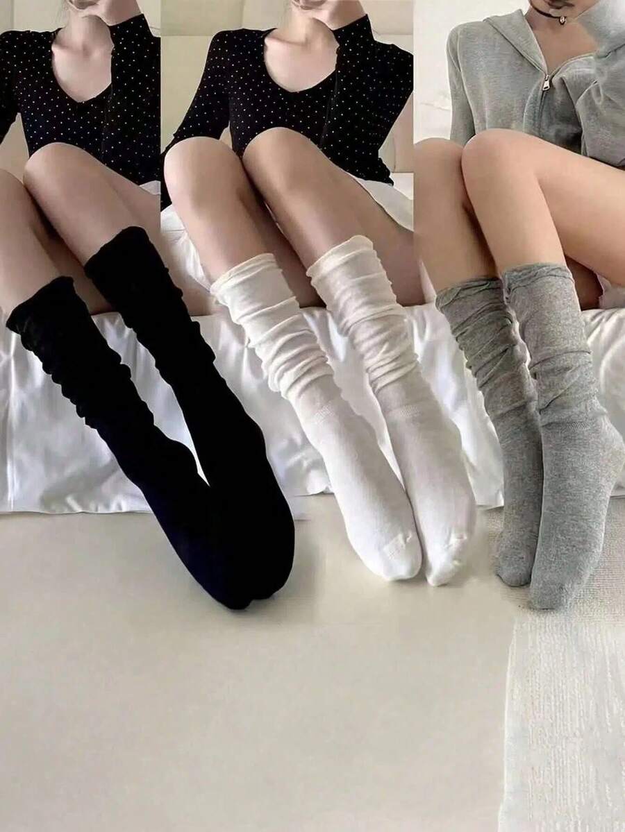 1/3/5/6/10雙女款對比色中筒襪，時尚百搭，柔軟舒適，適合日常穿著－透明襪、鞋子、靴子、過膝靴、鬆襪、辦公休閒穿著、涼鞋、白襪、女款辦公休閒穿著，襪子 > 透明，夏季靴子、過膝靴、夏季襪、膝高襪、辣妹