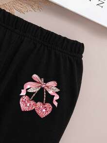 Young Girl Cherry Print Crew Neck Sweatshirt And Leggings Set - Pink - View 6
