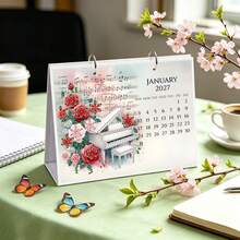 1件 5D DIY-2027 鑽石畫桌面日曆，花卉與樂器主題創意設計紙質雙面桌面日曆，創意手工藝品，適合居家書房、辦公室與桌面裝飾，適合女性，理想的節日與新年禮物送給同事、朋友與家人 - WTL006-樂器 - 查看 5