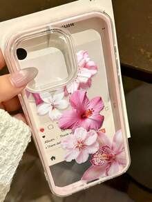 Floral Painted Hollow Minimalist 2-In-1 Pink Frame Shockproof Thickened Phone Protective Case Compatible With IPhone 17/17 Pro/17 Pro Max/16/16 Pro/16 Plus/16 Pro Max/16e/15 Pro Max/13/14/12/XS/XR/15 Pro Max/16 XR/7/8/16 Pro Max/15 Pro Max/12 Pro Max/13 Pro Max/14 Pro Max/13/11/12p/14 Women P11 Soft Shell P12 Shockproof XS/XR Phone Case Shell Protective Cover - Multicolor - View 5