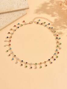 1 Stück Dopamin bunte Strass-Quasten Schlüsselbein-Kette, modische Luxus-Halskette für Damen, geeignet für tägliches Tragen, Verabredungen und Urlaub, handgefertigte Kette, nach Länge geschnitten, die Anzahl und Farbanordnung der Strasssteine sind zufällig - Verschiedenfarbig - Übersicht 2