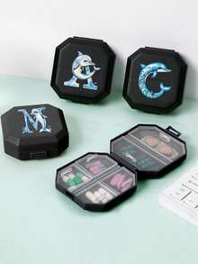 6-Compartment Portable Pill Box, Travel Pill Box, Capsule Storage Box, Dolphin Pattern A-Z (Excluding Q/U) Letter Design, Mini Pill Organizer, Suitable For Pills, Vitamins, Etc., Ideal For Travel, Home, Outdoor, Camping, Hunting, Medical Supplies, Medical Kit, Travel Accessories, Dorm Essentials, Perfect Gift For Friends And Family - Multicolor - View 3