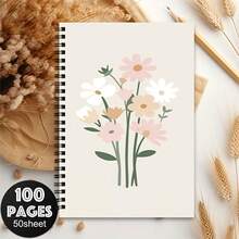 螺旋線圈 A5 筆記本 清新療癒花卉插畫封面 學生寫作筆記 辦公記錄 創意簡約 Ins 風格 計劃本 秋季學期必備 文具用品 - A - 查看 3