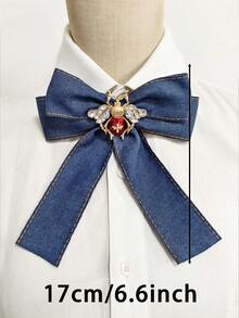1pc Handmade Women's Insect Design Denim Bow Tie, Campus Style, Perfect Gift, Essential For Party, Gathering, Dance - Blue - View 5