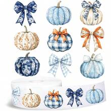 510 Peças Adesivos Autocolantes de Laço de Abóbora de Outono Azul Laranja Chinoiserie Laço de Abóbora Autocolante Decalques de Selos de Envelope Sazonais para Outono Ação de Graças DIY Scrapbook Artesanato Lembrancinhas de Festa Decoração - Azul - Visão 1