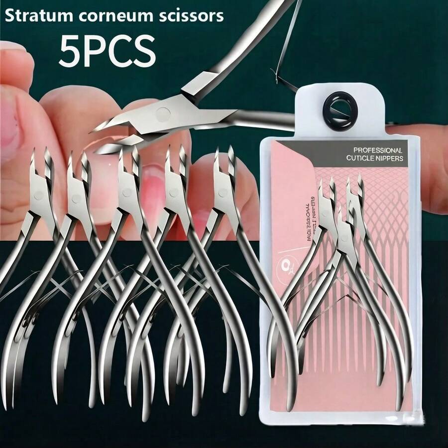 5pcs Nail Clipper Set, Random Outer Packaging, With Sharp Stainless Steel Blade Cuticle Nipper, Suitable For Thick Nails, Double Spring Design Manicure Tools, Foot Care Tools, Unisex - A - View 1