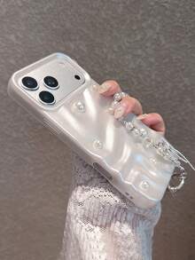 珍珠白 3D 波浪紋手機殼 + 水鑽腕帶，適用於 iPhone 18 Pro Max/18 Pro/18/17 Pro Max/17 Pro/17 Air/17/16 Pro Max/16/16 Pro/16 Plus/16e/15/15 Pro Max/15 Pro/15 Plus/11/12/13/14 Pro Max/11 Pro/11 Pro Max/12 Pro/12 Pro Max/13 Pro/13 Pro Max/14 Pro/14 Pro Max/14 Plus，軟殼極簡創意款 - 高級珍珠白 - 查看 7