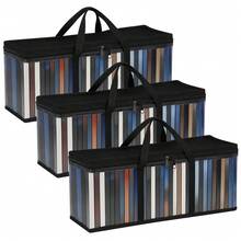 3pcs Large Capacity DVD Storage Box – 58 X 22 X 13 Cm Foldable Case With Carry Handles For Home, Office, Or Travel - Black - View 8