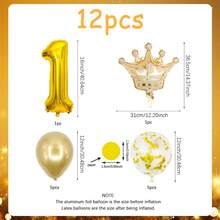 12pcs 16-Inch Gold Number Balloons Set, Includes Crown Balloon, 0-9 Foil Number Balloons, Suitable For Birthday Decoration, Anniversary, Graduation Ceremony, Holiday Decoration, Birthday Party, Birthday Photo Props - Multicolor - View 2