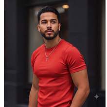 American Ribbed Fitted T-Shirt, Gringa Style, Slim Fit, Casual, Premium Men's Spring/Summer - Rojo - Ver 1