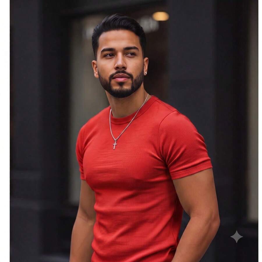 American Ribbed Fitted T-Shirt, Gringa Style, Slim Fit, Casual, Premium Men's Spring/Summer - Rojo - Ver 1