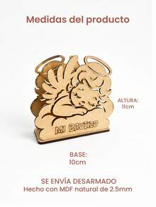 12 Servilletero de Madera MDF para Bautizo con Ángel Bebé Dormido, Porta Servilletas Decorativo para Mesa de Fiesta, Centro de Mesa Unisex - Café integral - Ver 2