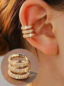 HOTNICE 1pc Personalized Minimalist Cross Ear Cuff Fashion Geometric Zirconia Non-Pierced Earring - Gold - View 1