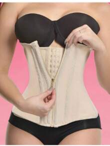 Women's Shaping Fishbone Waist Belt, Lined Tummy Control Corset,  Body Shaper With Zipper And Hook Closure - Light Beige - View 2