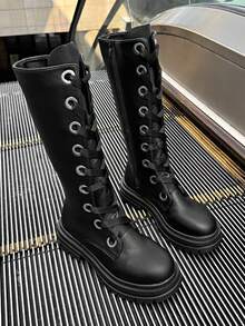Women's Casual Fashion Boots, Black Knee-High, Non-Slip Low Heel Wide Shaft, Suitable For Daily Outdoor Activities, Autumn/Winter - Black - View 10