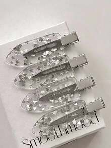 2件組女款銀色星星亮片髮夾，透明樹脂亮片設計，防滑瀏海髮夾，Y2K風格女式飾品 - 彩色 - 查看 3