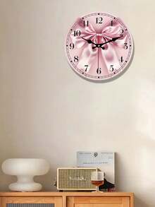2D Flat Wooden Pink Bow Wall Clock, Silent Home Wall Clock, Suitable For Restaurant, Kitchen, Cafe Decoration, Easter, Valentine's Day Gift (AA Battery Not Included) - A - View 6
