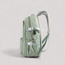 Large-Capacity Solid-Color Men's Backpack, Fashionable And Simple Travel Bag, Suitable For Casual Use, Japanese Style,Academic Style,Commuter Backpack - Green - View 7