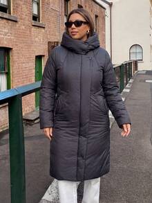 Astrid Plus Size Winter Coat Solid Color Long Sleeve Minimalist Fashion Casual Everyday - Dark Grey - View 4