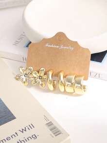 18pcs/6pcs Fashion Elegant Unique Flower C-Shaped Earrings Suitable For Women's Daily Wear, Dating, Party, Everyday Matching, Gold Earring Set - Gold - View 2