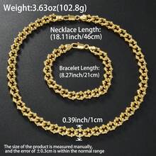 Hip Hop Classic 18K Gold Plated Beaded Copper Coarse Necklace Bracelet Set Suitable For Men Women Daily Party Wear - Gold - View 8