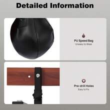 Heavy Duty Adjustable Speed Bag 1pc Wall Mounted Platform 220lb Steel Wood PU Durable Boxing Training Equipment Black Round Anti Vibration For Reaction Speed Home Gym Fitness Sports - Standard - Übersicht 5
