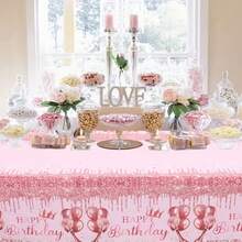 1/2pcs Pink Glitter Drip Crown Balloon Birthday Tablecloth, Waterproof Oil-Proof Washable Reusable, Exquisite Printed Design With Strong Atmosphere, Birthday Party Dessert Table Desktop Decoration Table Mat - Multicolor - View 3