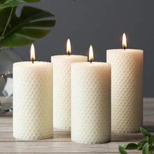 8/6/4Pcs Ivory White Honeycomb Beeswax Pillar Candles, 2*4 Inch Smokeless Unscented Hand Rolled Natural Clean Burning Decor Candles, Table Ornaments Gift For Candle Lovers - 白色 - View 1