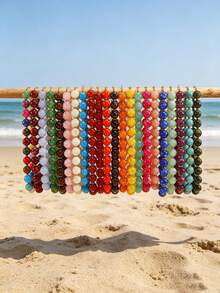1pc European & American Bohemian Geometric Acrylic Round Bead Cloud Effect Beaded Necklace For Women, Summer Beach Vacation - Beaded Necklace - View 1
