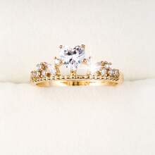 1pc Elegant Heart Crown Design Cubic Zirconia Inlaid Women's Ring - Multicolor - View 2
