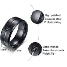 1 pieza Anillo de estilo minimalista con una sola piedra de circonita - Negro - Ver 7