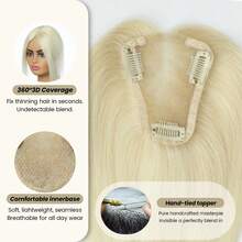 3.5*4 Inch Human Hair Toppers For Women 10 Inch Real Human Hair Extensions For Thinning Hair Wiglets Upgrade Lace Base Pieces Cover Gray Roots Solve Hair Solution - Multicolor - View 6